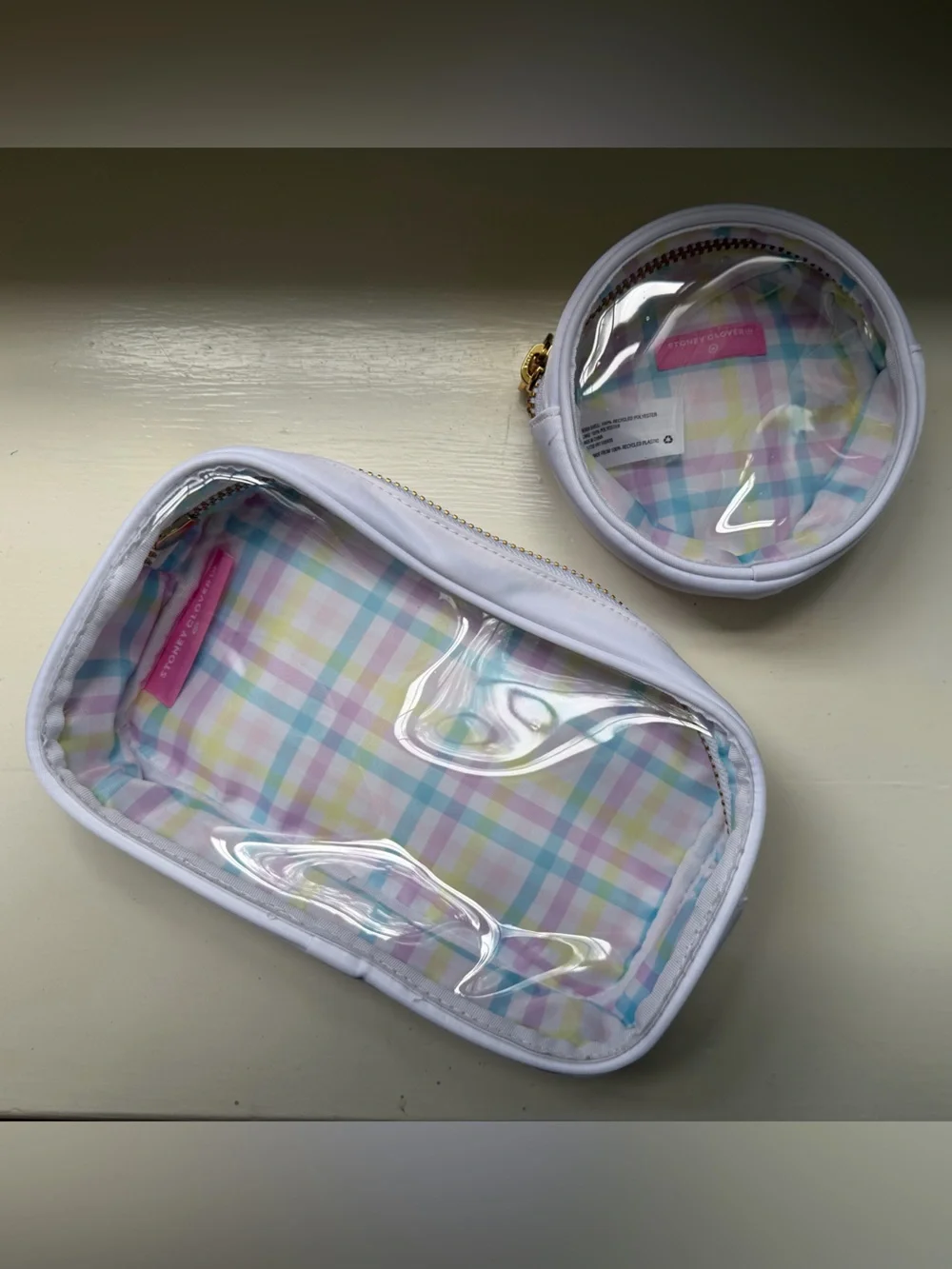 Stoney Clover Lane White Clear Top Plaid Cosmetic Pouch - Pastel Multicolor